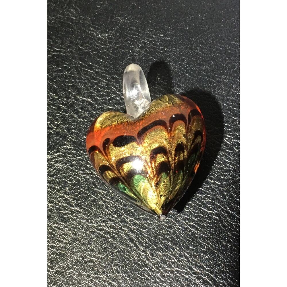Black & Gold Sparkle Glass Heart Pendant Sand Look